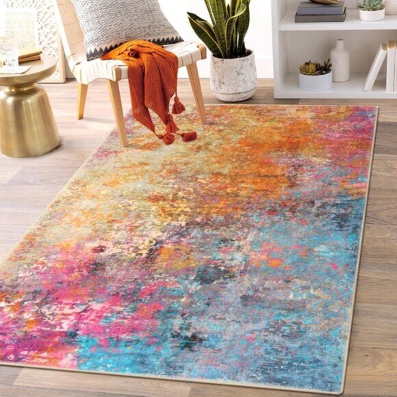 3x5 Modern Abstract Area Rug, Washable Colorful Non-Slip Carpet for Home & Room